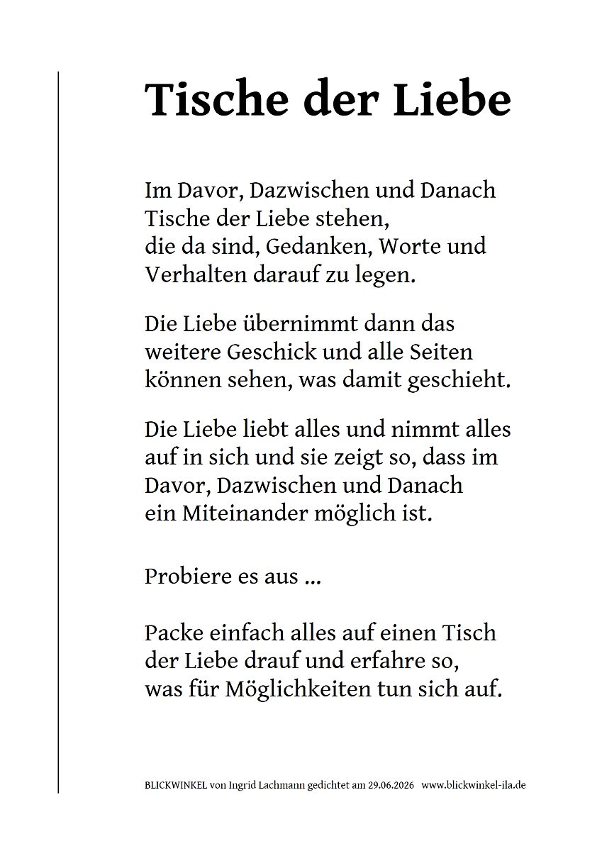Tische der Liebe (Text,Bild)